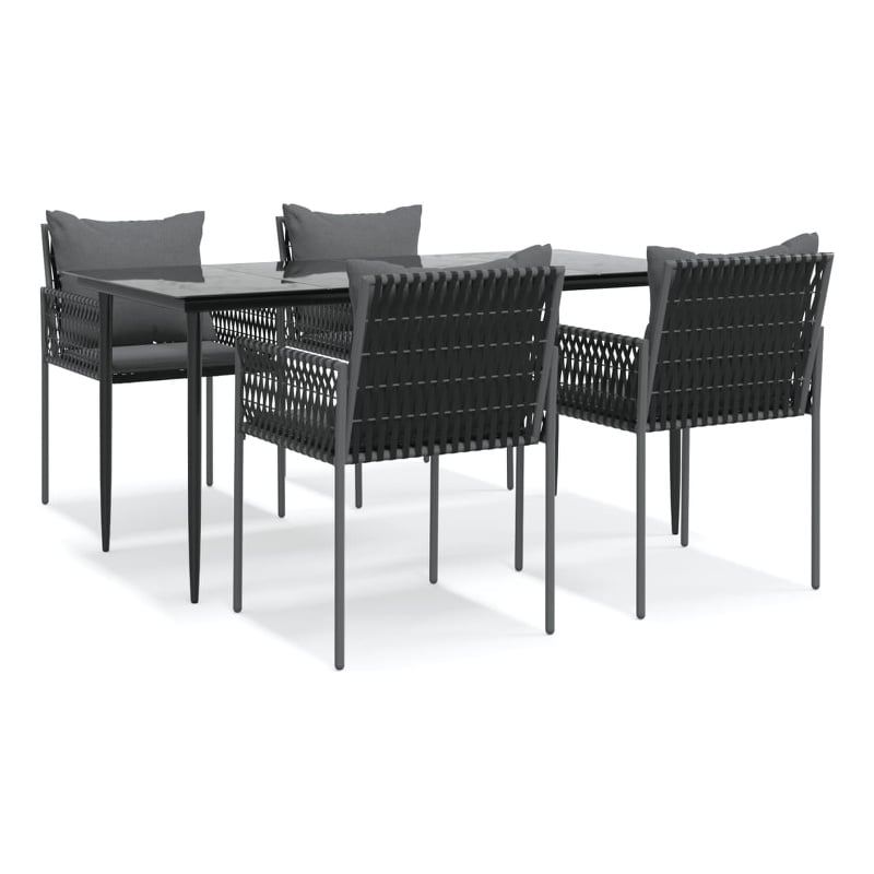 vidaXL Powder-Coated Steel 6-Seater Durable Garden Dining Set in Black