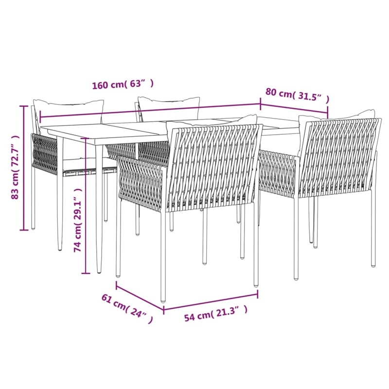 vidaXL Powder-Coated Steel 6-Seater Durable Garden Dining Set in Black