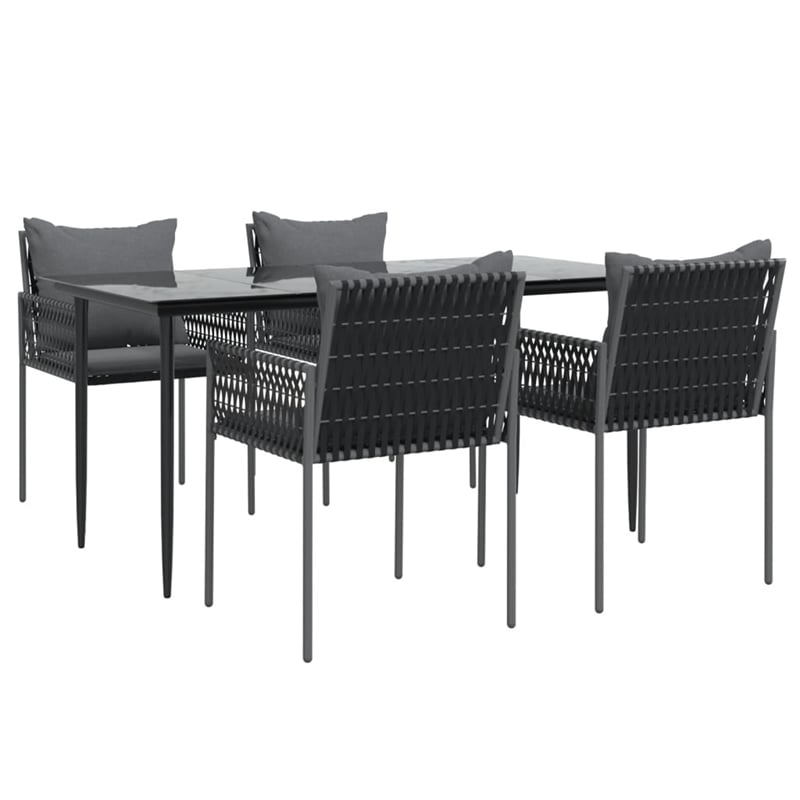 vidaXL Powder-Coated Steel 6-Seater Durable Garden Dining Set in Black