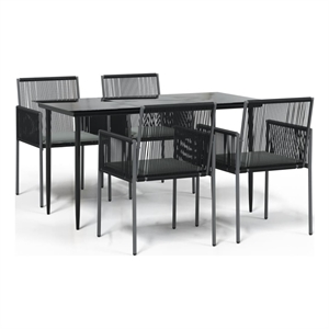 vidaXL Garden Dining Set in Black Poly Rattan 5 Piece