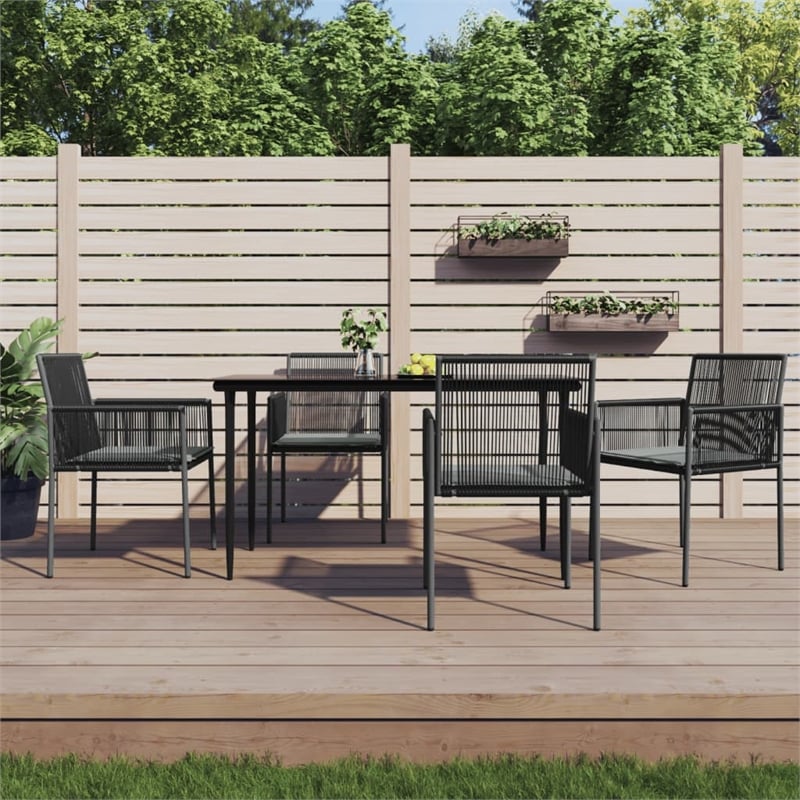 vidaXL Garden Dining Set in Black Poly Rattan 5 Piece