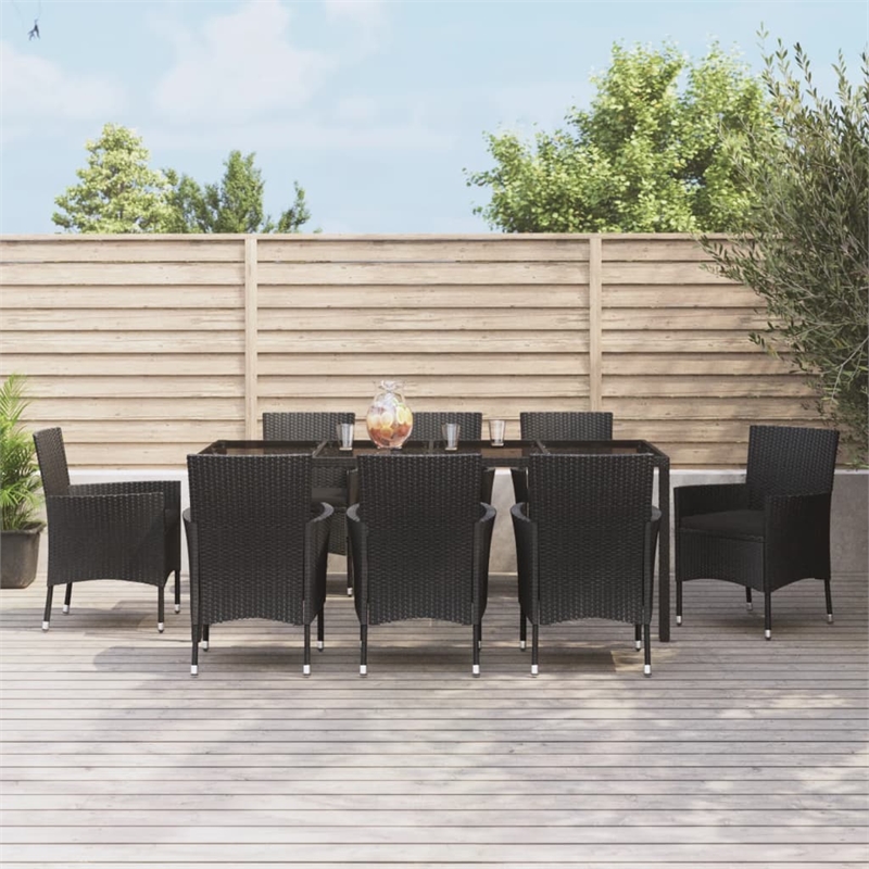 vidaXL 9 Piece Poly Rattan Patio Dining Set in Black
