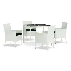 vidaXL Patio Dining Set White Poly Rattan Adjustable Armrests - Set of 4