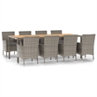 vidaXL Poly Rattan 9 Piece Garden Dining Set in Gray
