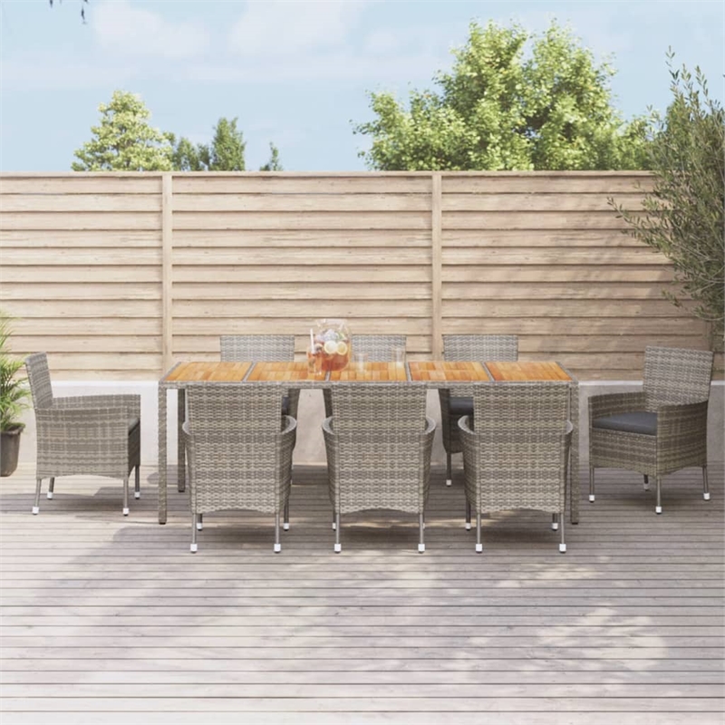 vidaXL Poly Rattan 9 Piece Garden Dining Set in Gray
