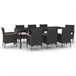 vidaXL PE Rattan 9 Piece Set Durable Garden Dining Set in Black
