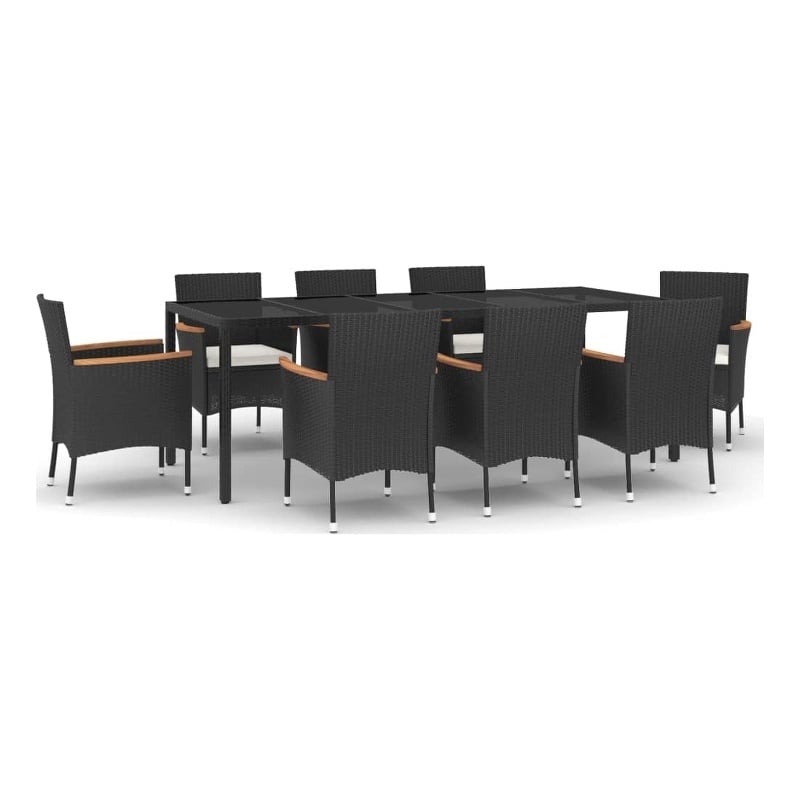 vidaXL PE Rattan 9 Piece Set Durable Garden Dining Set in Black