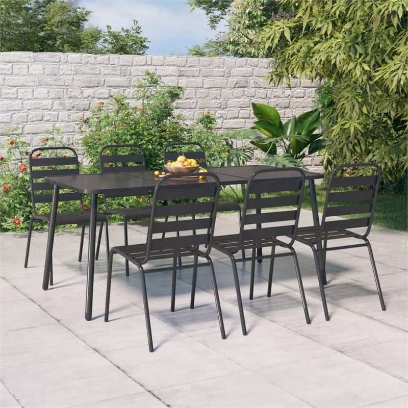 vidaXL Steel Medium Stackable Garden Dining Set in Anthracite/Gray