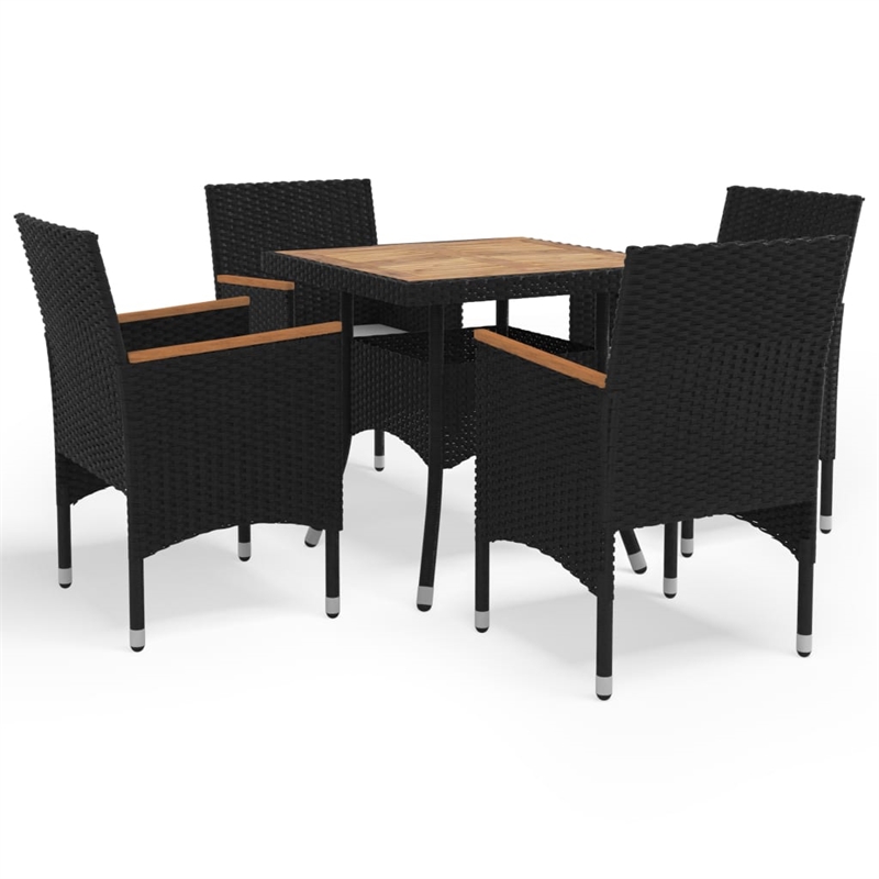 vidaXL Poly Rattan Medium Removable Covers Dining Set in Black