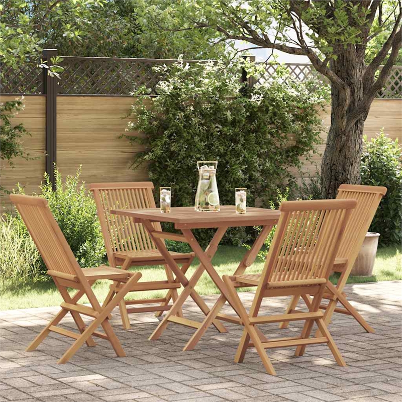 vidaXL Fine Sanded Teak Hardwood Garden Dining Set in Warm Brown