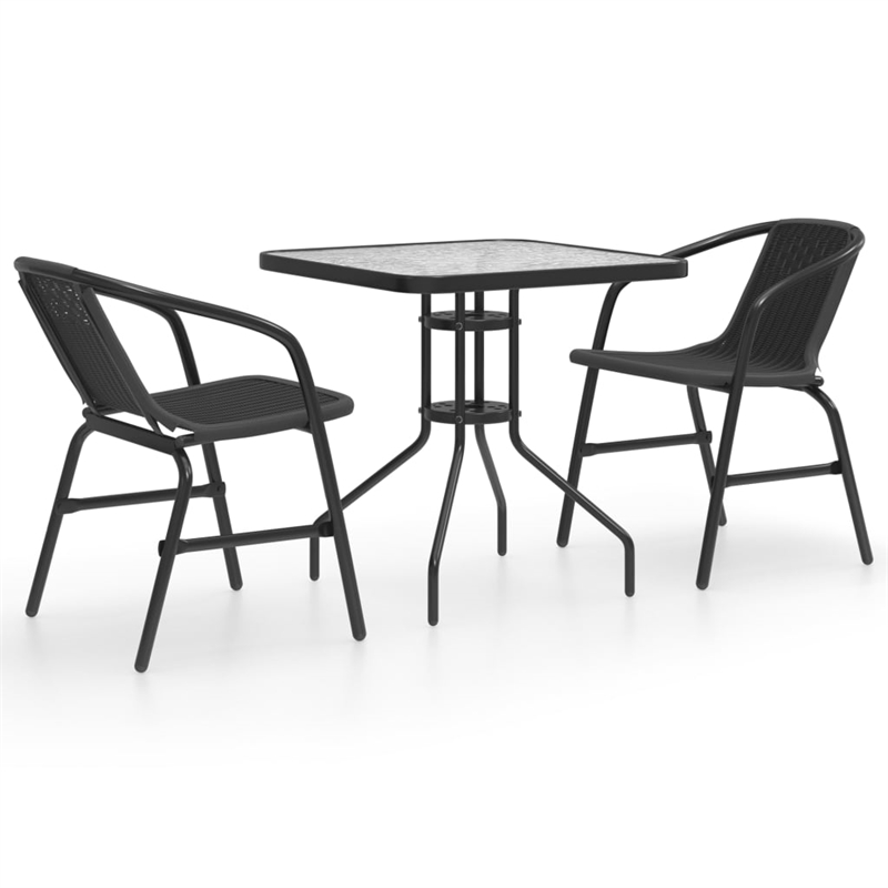 vidaXL Steel/Tempered Glass/Plastic Rattan Garden Dining Set in Black