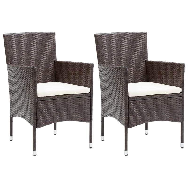 vidaXL Dining Set Rattan in Brown/Cream White Cushion