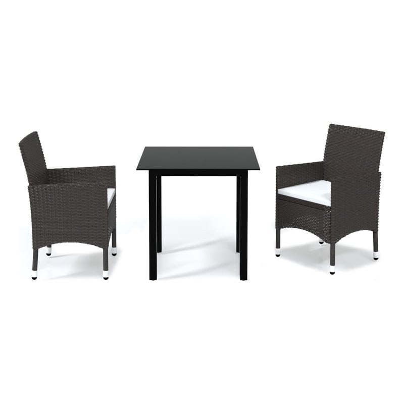 vidaXL Dining Set Rattan in Brown/Cream White Cushion