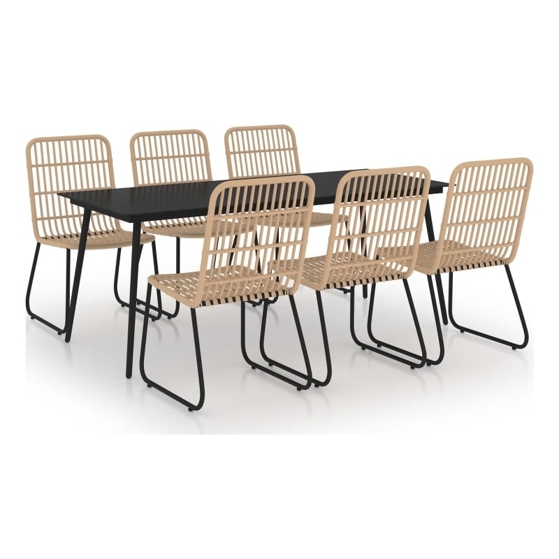 vidaXL Dining Set Oak Poly Rattan 7 Piece Set Stackable Dining Set