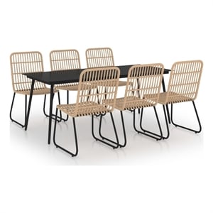 vidaXL Dining Set Oak Poly Rattan 7 Piece Set Stackable Dining Set