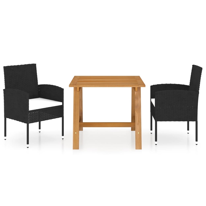 vidaXL Solid Acacia Wood Standard Durable Dining Set in Black/Cream White