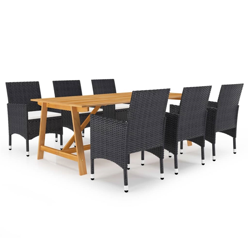 vidaXL Solid Acacia Wood Large Dining Set in Black and Cream White