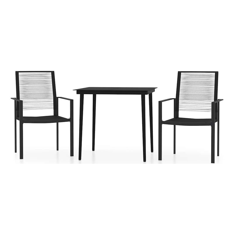 vidaXL Powder-Coated Steel/Glass/PVC Hollow Rattan Dining Set in Black