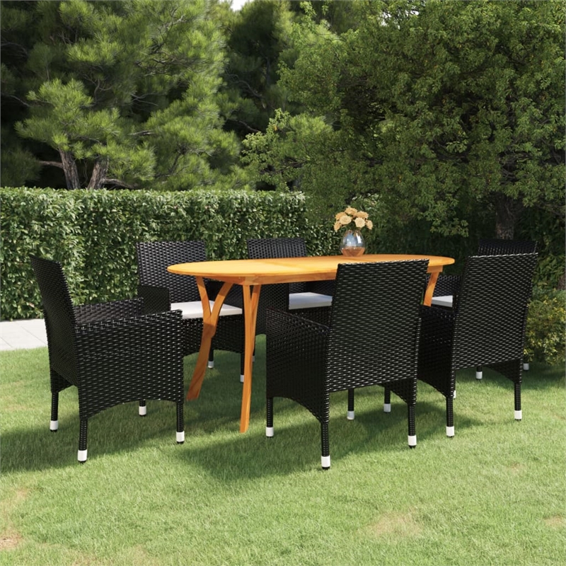 vidaXL Solid Acacia Wood 7 Piece Durable Dining Set in Black