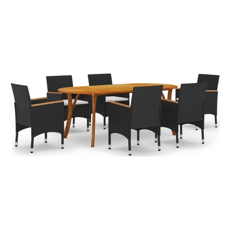 vidaXL Solid Acacia Wood 7 Piece Durable Dining Set in Black