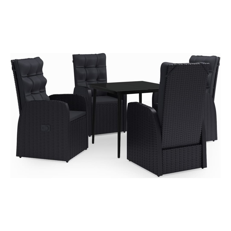 vidaXL PE Rattan/Powder-Coated Steel/Glass Garden Dining Set in Black