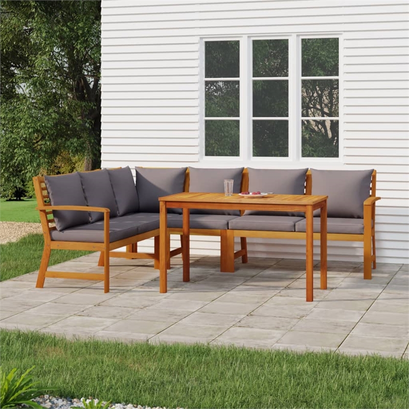 vidaXL Solid Acacia Wood/Fabric Patio Dining Set Natural Wood/Dark Gray