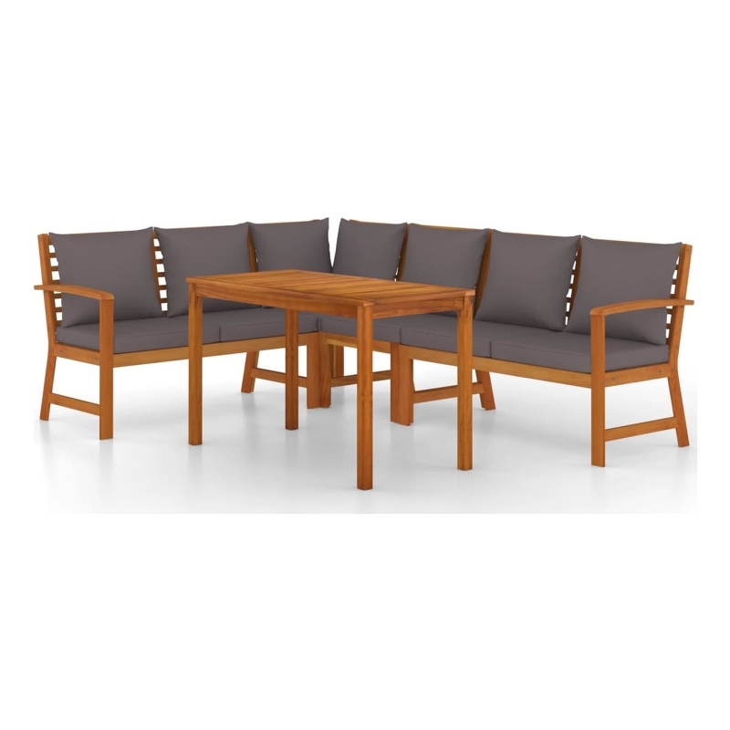 vidaXL Solid Acacia Wood/Fabric Patio Dining Set Natural Wood/Dark Gray