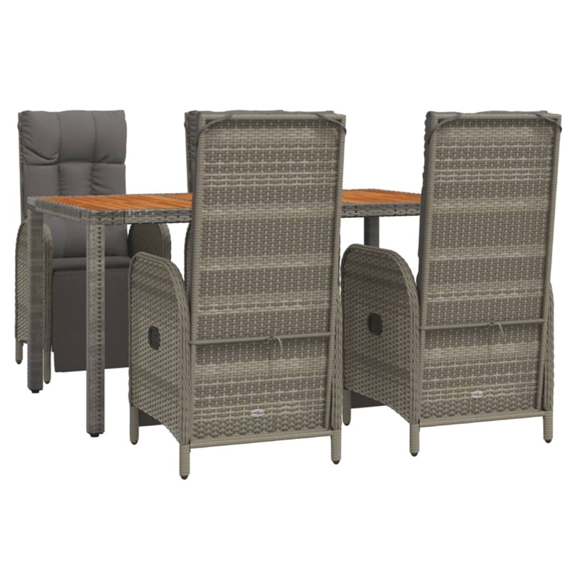vidaXL PE Rattan Standard Adjustable Footrests Garden Dining Set in Grey