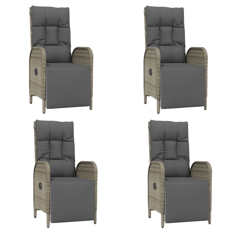 vidaXL PE Rattan Standard Adjustable Footrests Garden Dining Set in Grey