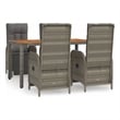 vidaXL PE Rattan Standard Adjustable Footrests Garden Dining Set in Grey