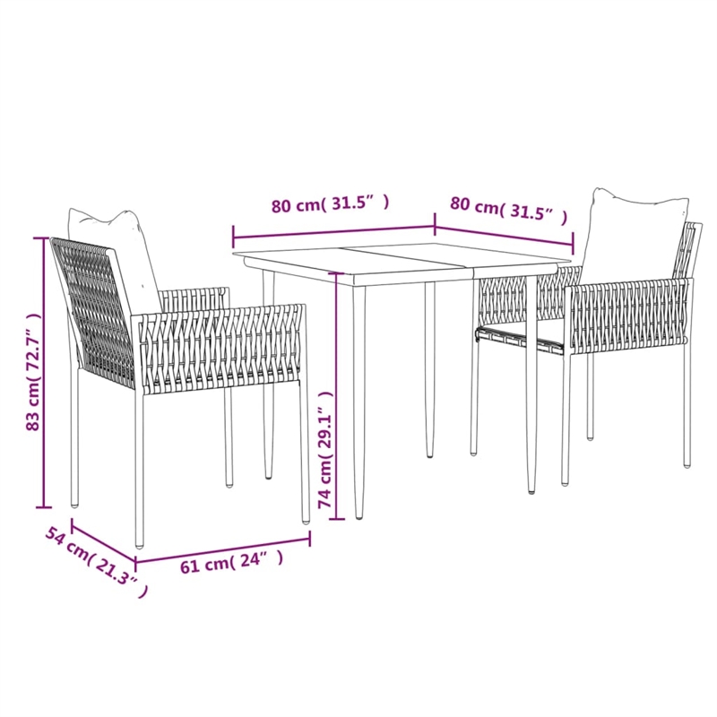 vidaXL Garden Dining Set in Brown/Black/Cream White