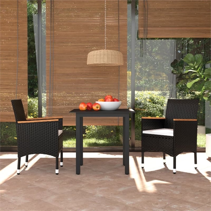 vidaXL Dining Set Table in Black/Chairs in Black/Cushions Cream White