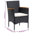 vidaXL Dining Set Table in Black/Chairs in Black/Cushions Cream White