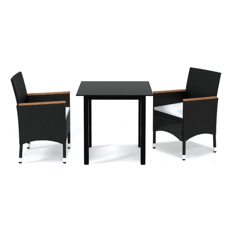 vidaXL Dining Set Table in Black/Chairs in Black/Cushions Cream White