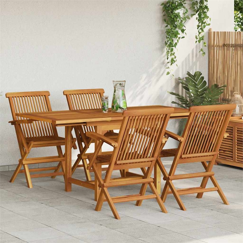 vidaXL Fine Sanded Teak Hardwood Medium Foldable Garden Dining Set in Warm Brown