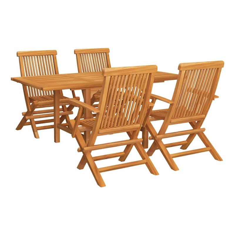 vidaXL Fine Sanded Teak Hardwood Medium Foldable Garden Dining Set in Warm Brown