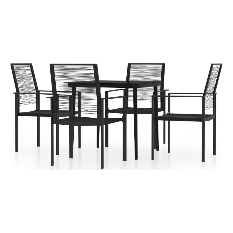 vidaXL Powder-Coated Steel/Glass/PVC Hollow Rattan Dining Set in Black