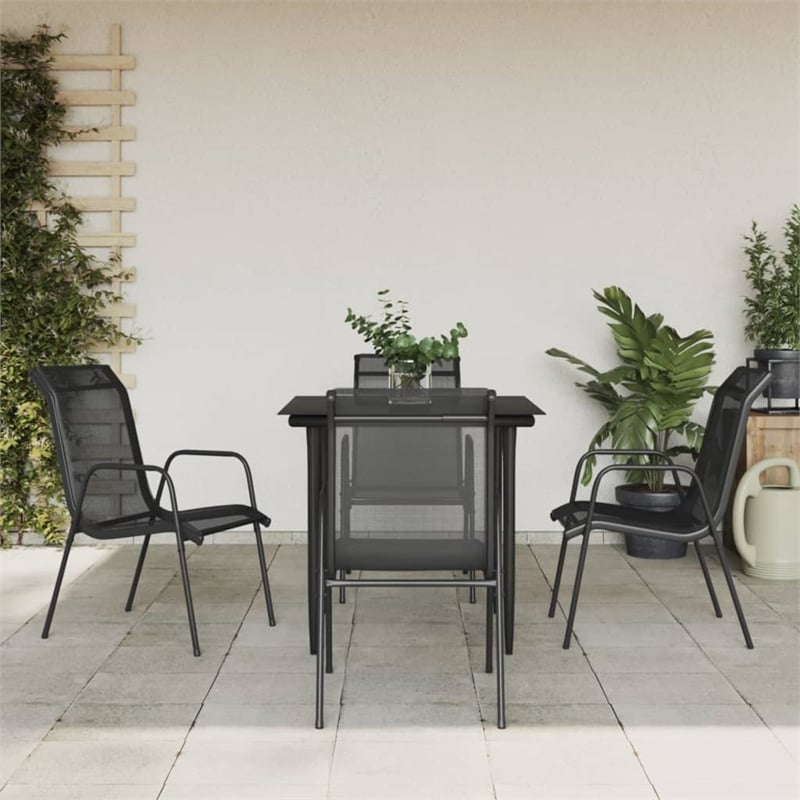vidaXL 5 Piece Steel Garden Dining Set in Black/Anthracite