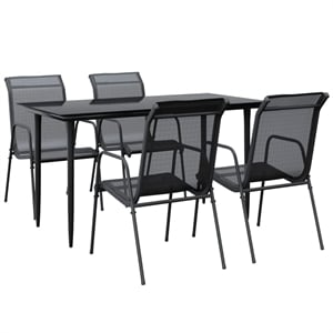 vidaXL 5 Piece Steel Garden Dining Set in Black