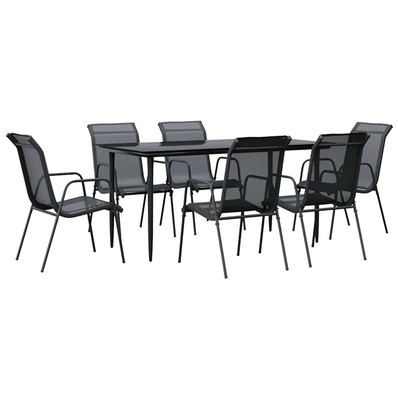 vidaXL 7 Piece Steel Garden Dining Set in Black/Anthracite
