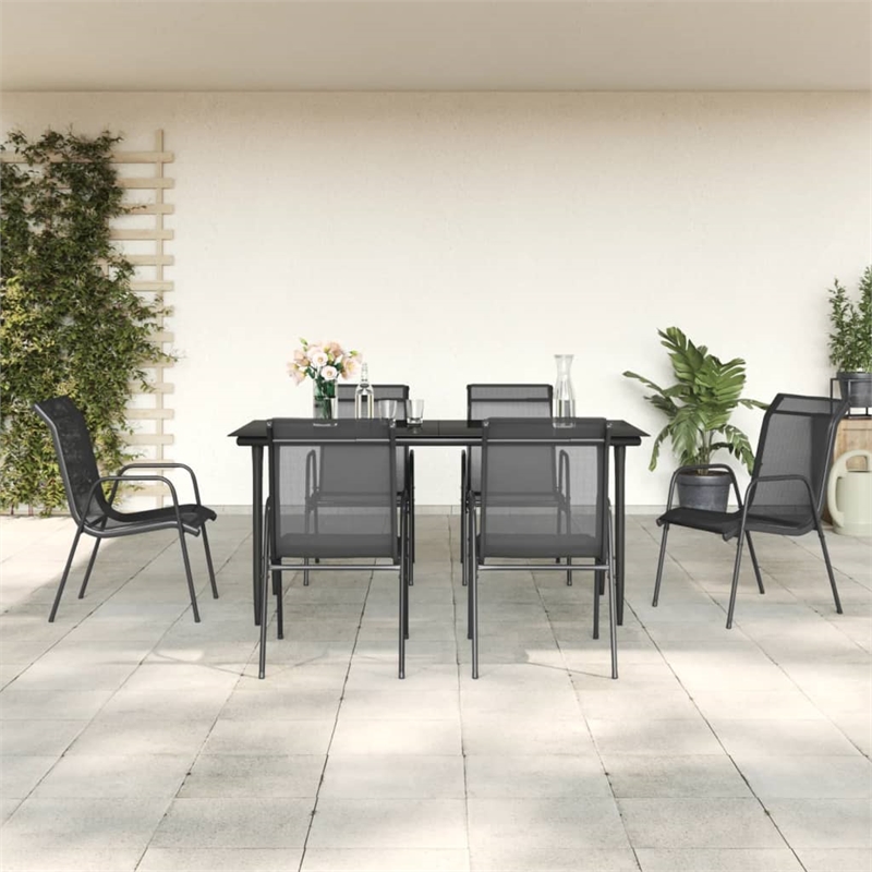 vidaXL 7 Piece Steel Garden Dining Set in Black/Anthracite