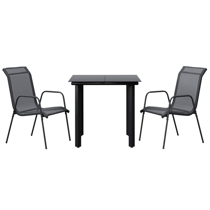 vidaXL 3 Piece Steel Garden Dining Set in Black/Anthracite