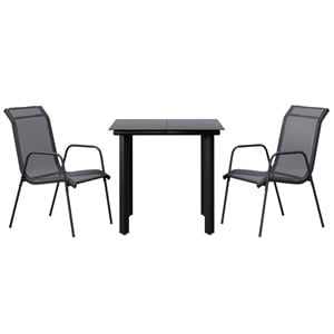 vidaXL 3 Piece Steel Garden Dining Set in Black/Anthracite