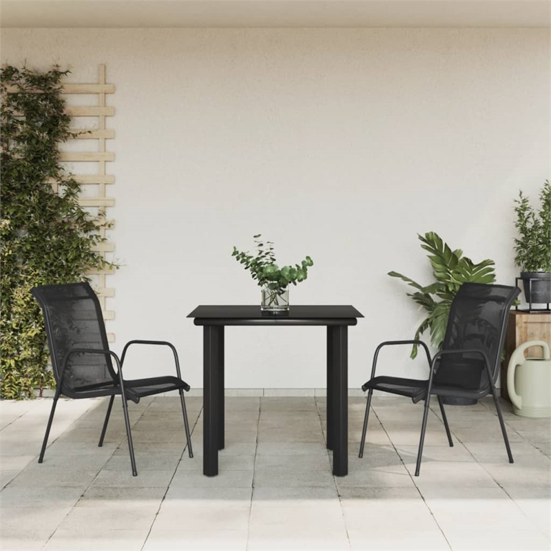 vidaXL 3 Piece Steel Garden Dining Set in Black/Anthracite