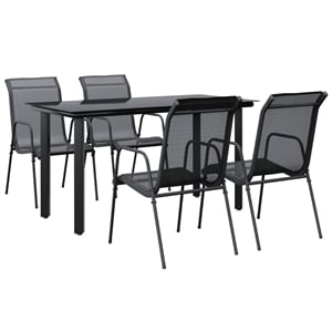vidaXL 5 Piece Powder-Coated Steel Garden Dining Set in Black