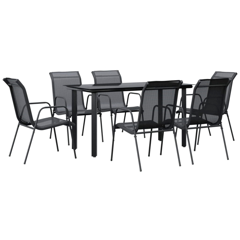 vidaXL 7 Piece Steel Garden Dining Set in Black/Anthracite