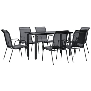 vidaXL 7 Piece Steel Garden Dining Set in Black/Anthracite