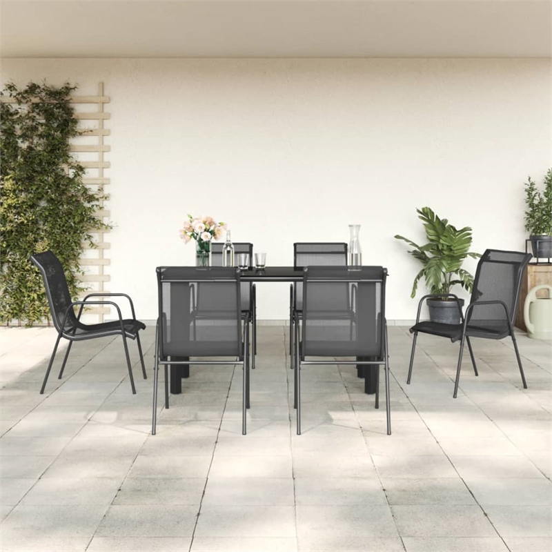 vidaXL 7 Piece Steel Garden Dining Set in Black/Anthracite