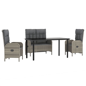 vidaXL 4 Piece Poly Rattan Garden Dining Set in Gray