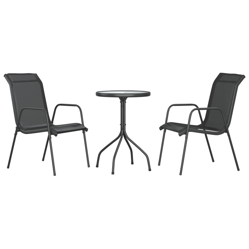 vidaXL 3 Piece Steel Garden Dining Set in Black/Anthracite